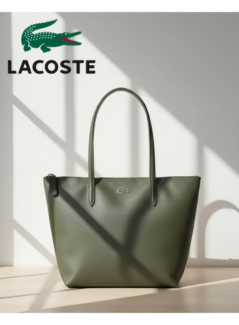 لاكوست حقيبة يد كبيرة نسائية بسحاب 12.12، حقيبة كتف نسائية، حقيبة موضة متعددة الاستخدامات بسعة كبيرة، حقيبة تسوق نسائية، 45 سم * 30 سم * 12 سم - أخضر عسكري - Image 1